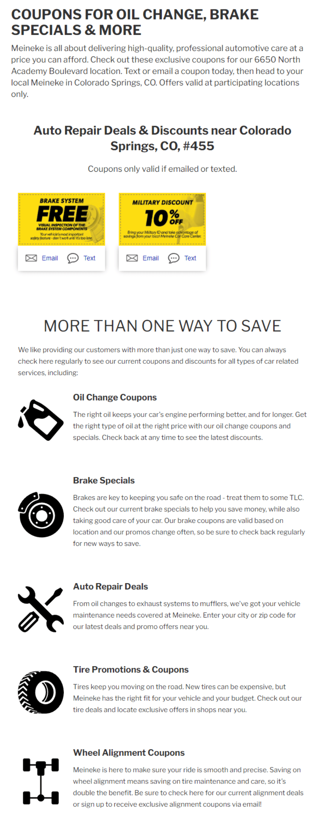old coupons specials page screenshot
