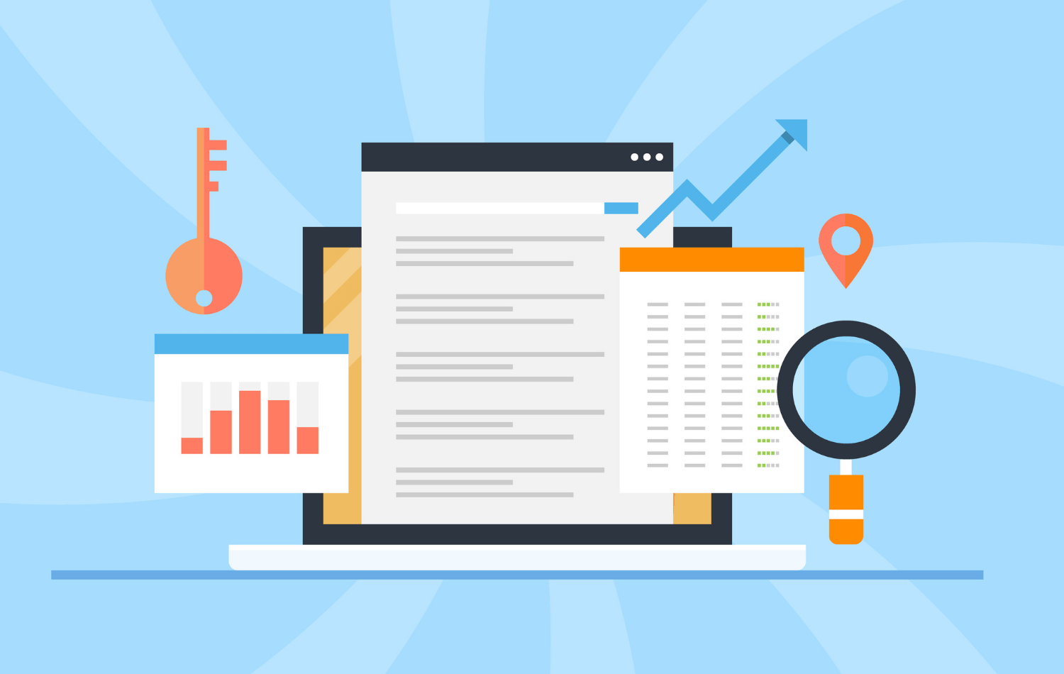 A collage of animated webpages, forms, and graphs