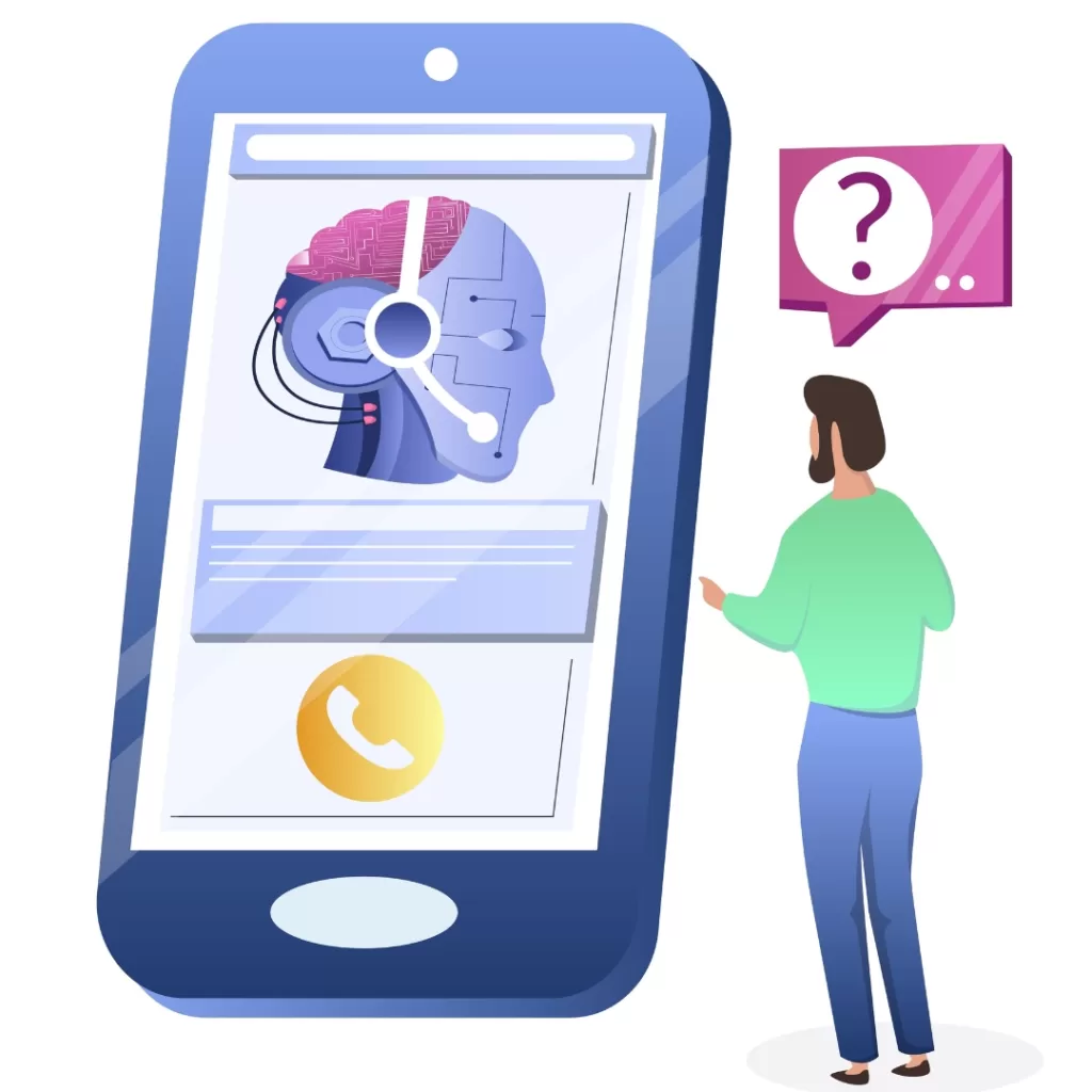 A graphic of a customer asking an AI chatbot a question