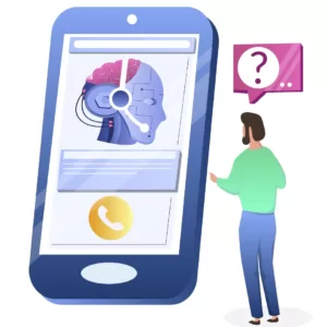 A graphic of a customer asking an AI chatbot a question