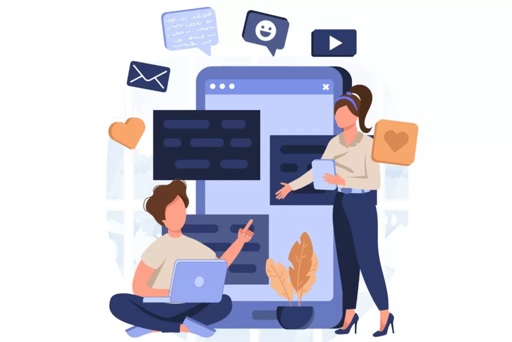 Illustration of two people strategizing about digital consumer behavior