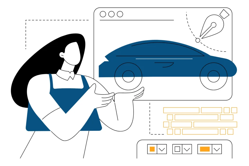 A person displaying a car on a desktop computer