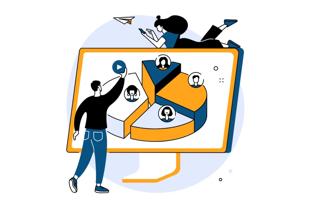 Two people looking at customer response reports online