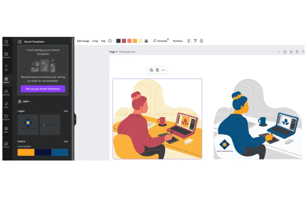 A screenshot of Canva's Brand Template with side-by-side graphic comparisons