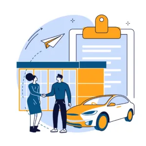 Two people shaking hands after making a car purchase