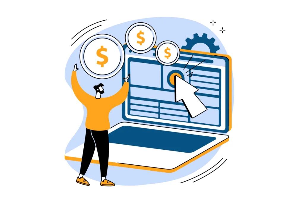 A person celebrating their sales revenue in front of a laptop