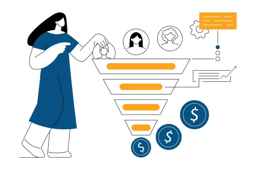 A person generating leads down the sales marketing funnel